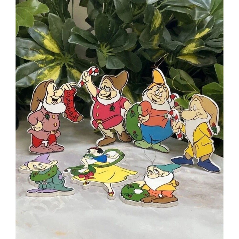 Vintage Disney Snow White & Seven (6) Dwarfs Christmas Ornament Lot of 7
